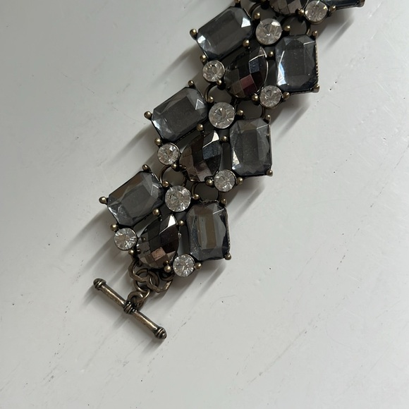 Vintage Gold Tone Clear, Smokey Grey Topaz Rhinestone Chunky Bracelet - Picture 12 of 13